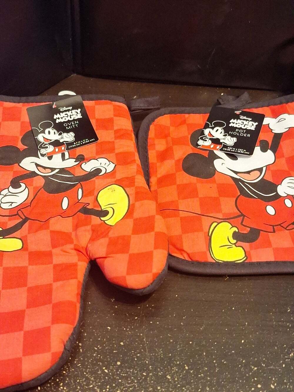 Disney Mickey Mouse Oven Mitt and Pot Holder Set - Red Checkered Pattern